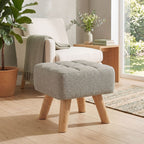 Linen-Look Square Padded Footstool - Light Brown