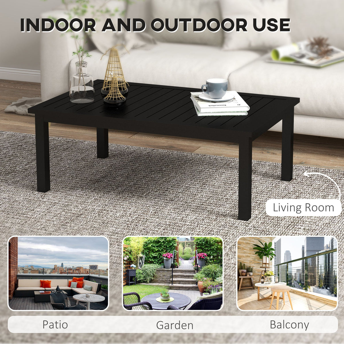 Aluminium Outdoor Coffee Table Patio Table, Black