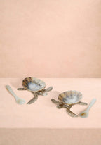 New Born Turtle Salt Cellar and Pepper Pots with Spoons - Pair