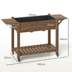 Wooden Raised Planter with Lockable Wheels, Liner