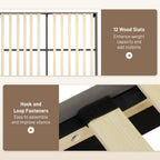 Double Bed Frame with 5-Level Adjustable Headboard Wooden Slats