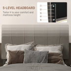 Double Bed Frame with 5-Level Adjustable Headboard Wooden Slats