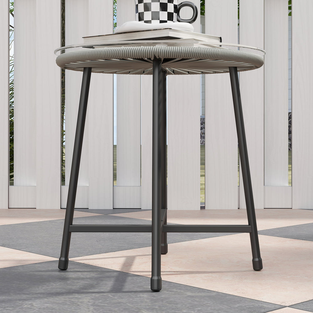 Rattan Bistro Set, Small Balcony Furniture with Cushion, Light Grey in Grey