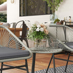 Rattan Bistro Set, Small Balcony Furniture with Cushion, Light Grey in Grey