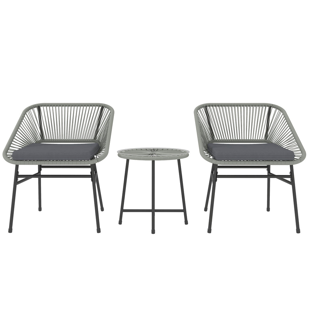 Rattan Bistro Set, Small Balcony Furniture with Cushion, Light Grey in Grey