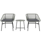Rattan Bistro Set, Small Balcony Furniture with Cushion, Light Grey in Grey