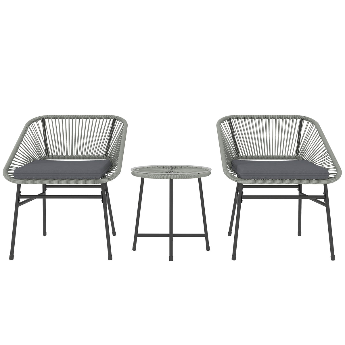 Rattan Bistro Set, Small Balcony Furniture with Cushion, Light Grey in Grey