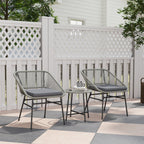 Rattan Bistro Set, Small Balcony Furniture with Cushion, Light Grey in Grey