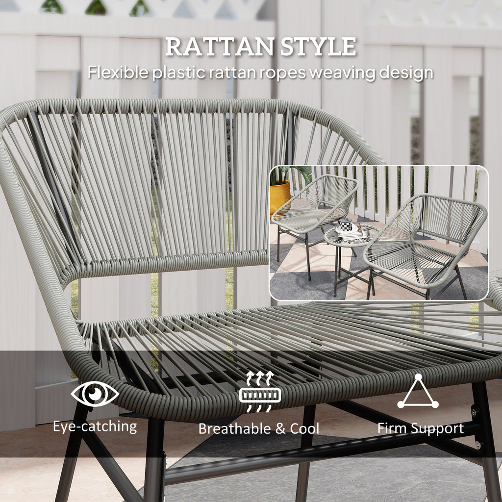 Rattan Bistro Set, Small Balcony Furniture with Cushion, Light Grey in Grey