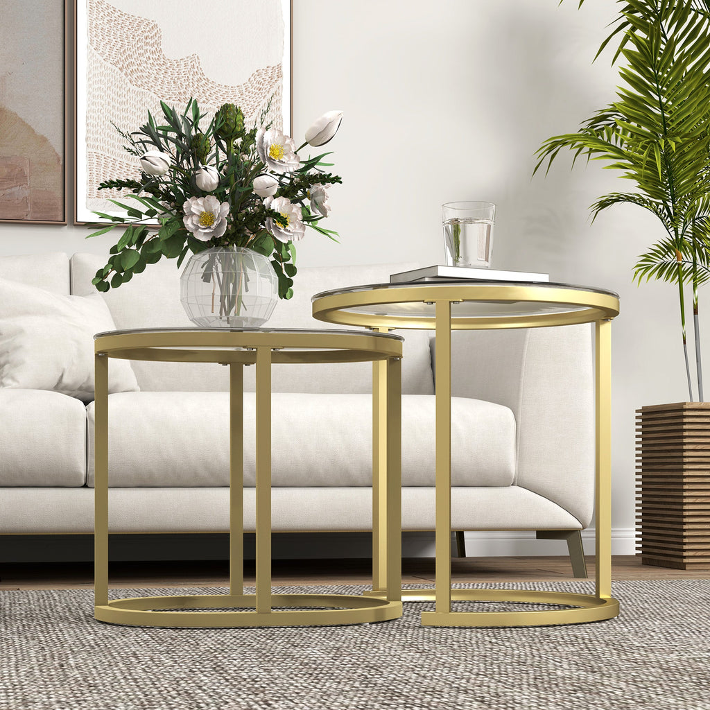 2 Pcs Modern Coffee Table with Tempered Glass Side Tables Clear