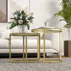2 Pcs Modern Coffee Table with Tempered Glass Side Tables Clear