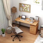 Computer Desk, Writing Desk with Cabinet, Drawer, Metal Legs, Work Table for Home Office Study, Natural Wood Finish