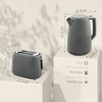 1.7L Fast Boil Electric Kettle and 2 Slice Water Toaster Set, Grey