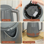 1.7L Fast Boil Electric Kettle and 2 Slice Water Toaster Set, Grey