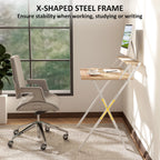 Folding Computer Desk with Monitor Shelf - Natural Wood Finish 81.5 cm
