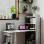 120cm Modern Computer Desk Bookshelf Study Table Workstation PC Laptop Writing Home Office 6 Shelves, Grey Wood-Effect