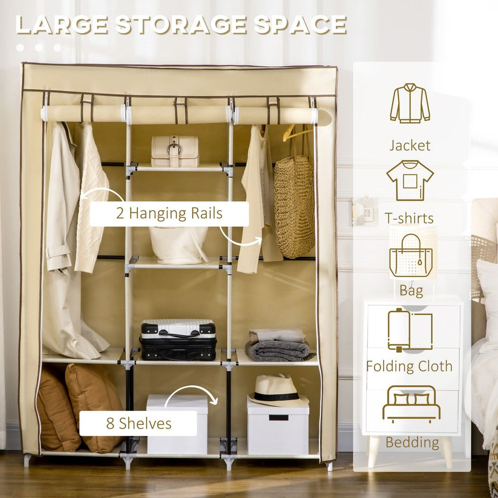 Fabric Portable Wardrobe with 8 Shelves 2 Hanging Rails