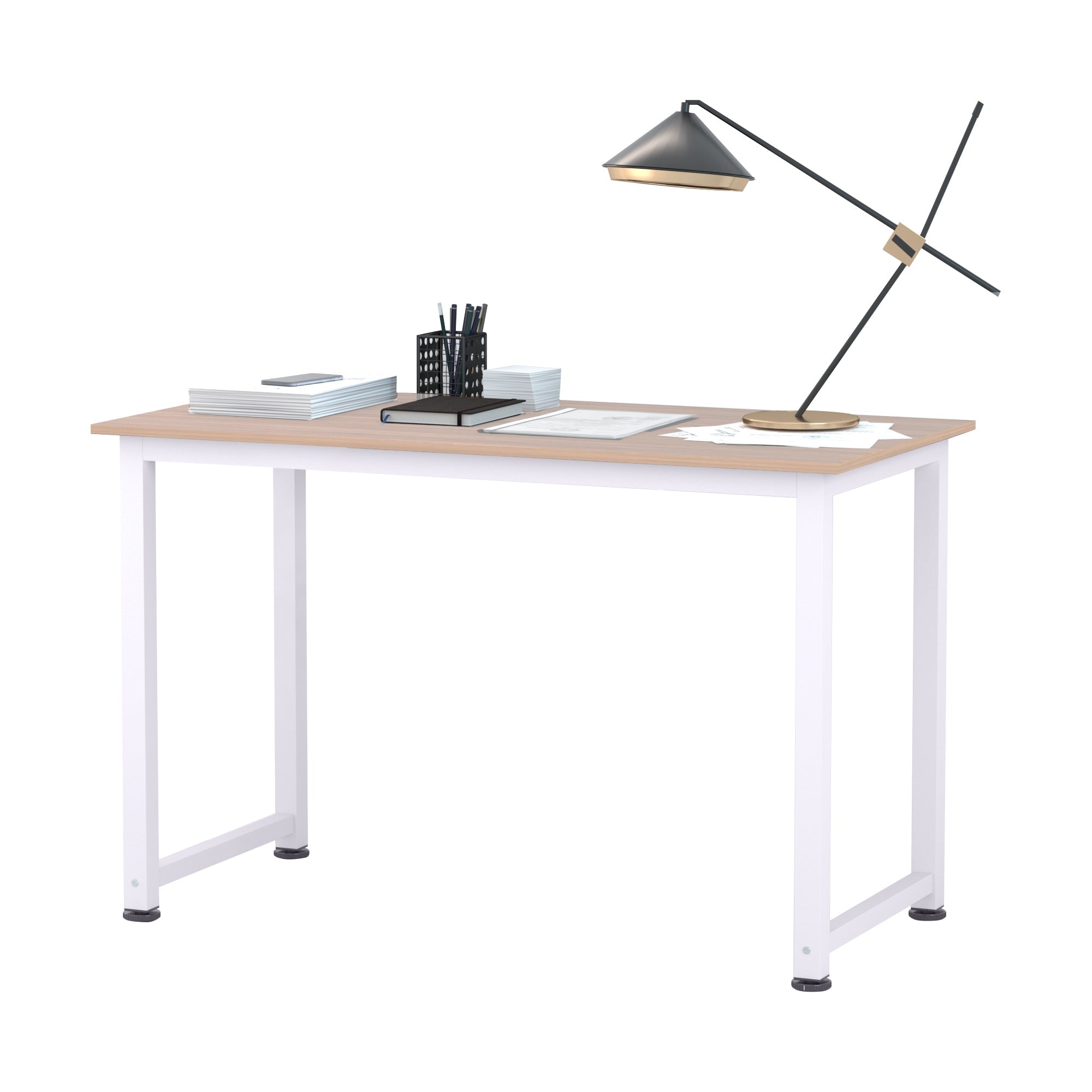 Computer Desk, Writing Table, 120 x 60 x 76cm Workstation for Home Office, Study with Metal Frame, Simple Assembly, White White
