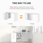 L Shaped Computer Desk, Reversible Home Office Desk with Drawers, File Cabinet and Storage Shelves, Study Table, 117 x 83.5 x 76cm, White