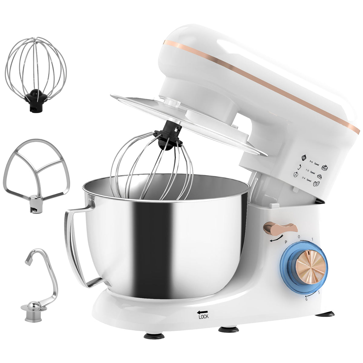 Electric Stand Mixer, 4.5L Food Mixer with Dough Hook, Whisk White