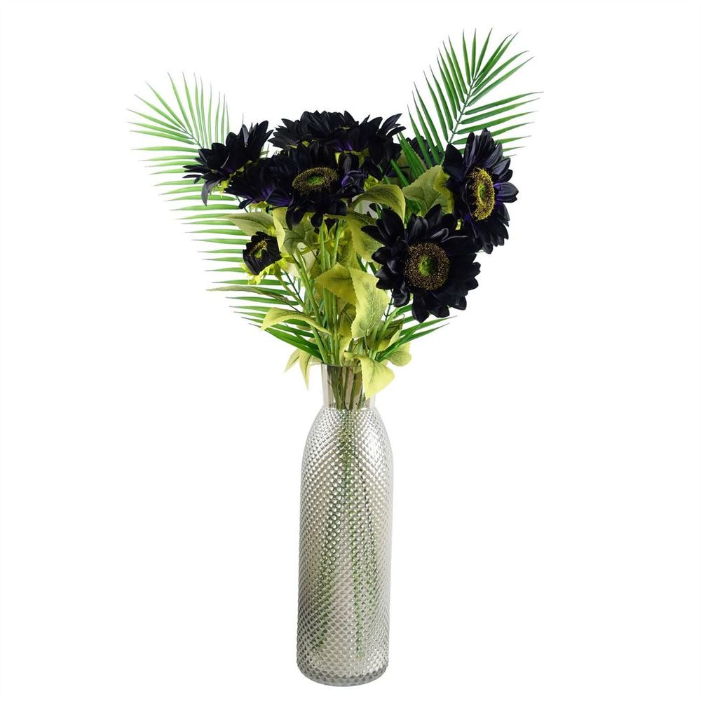 Hand-Finished Smoke Grey Diamond Tall Glass Vase