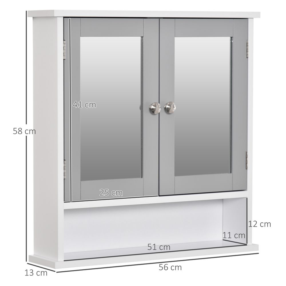 Stylish Grey Wall-Mounted Mirror Cabinet with Double Mirrored Doors - Space-Saving