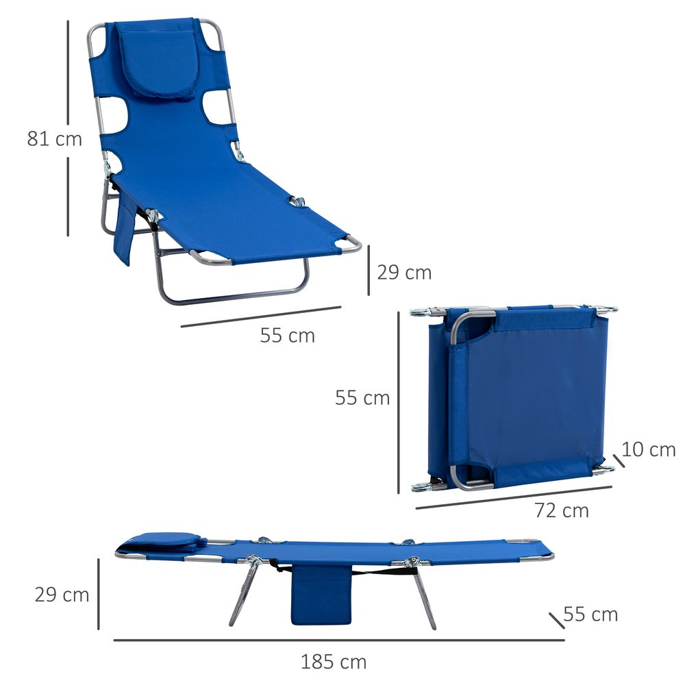 Portable Beach Chaise Lounge - Reclining, Adjustable, Blue - !