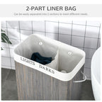 100L Bamboo Laundry Basket with Flip Lid Foldable, Grey Lining