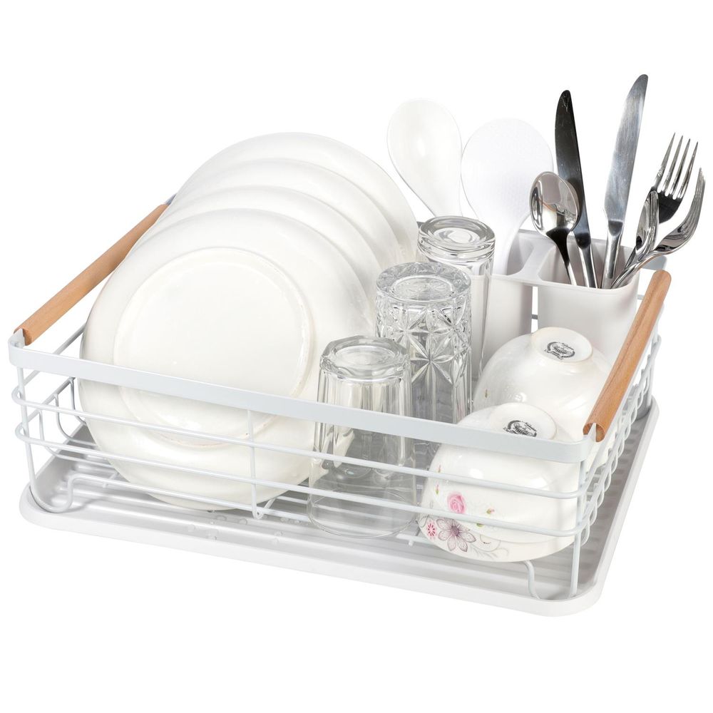 DELUXE DISH RACK - Stainless Steel, Water & Rustproof, Removable Tray - Space Saving Kitchen Organizer