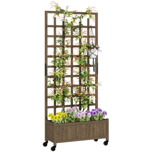 Wooden Trellis Planter, Raised Garden Bed with Wheels and Bed Liner in Wooden