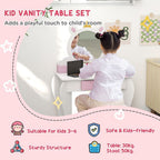 Kids Dressing Table with Mirror and Stool, Drawer, Storage Boxes - White