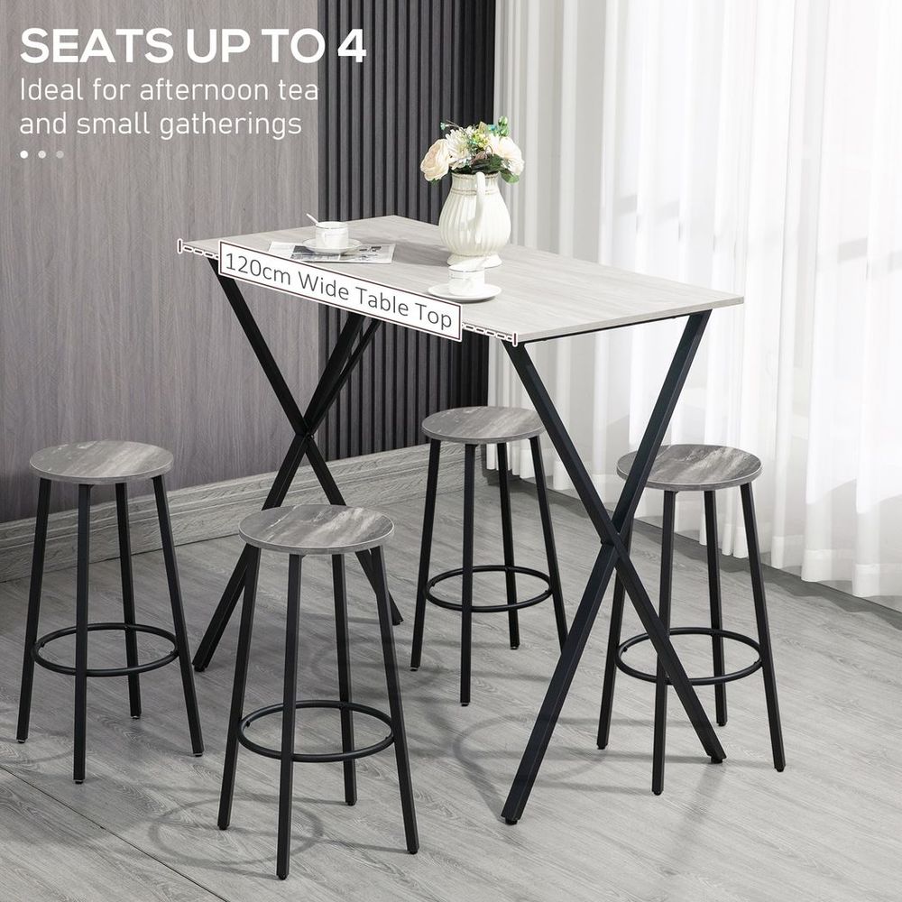 White Rectangular Breakfast Bar Table - Seats 4 - Durable Steel Legs
