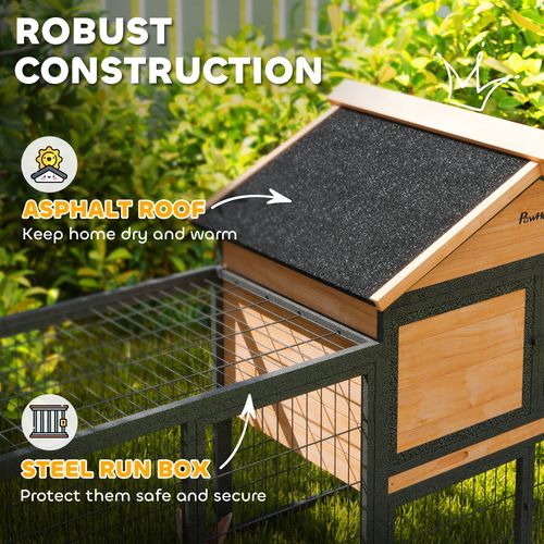 Rabbit Hutch Outdoor with Steel Run Removable Plastic Tray Natural