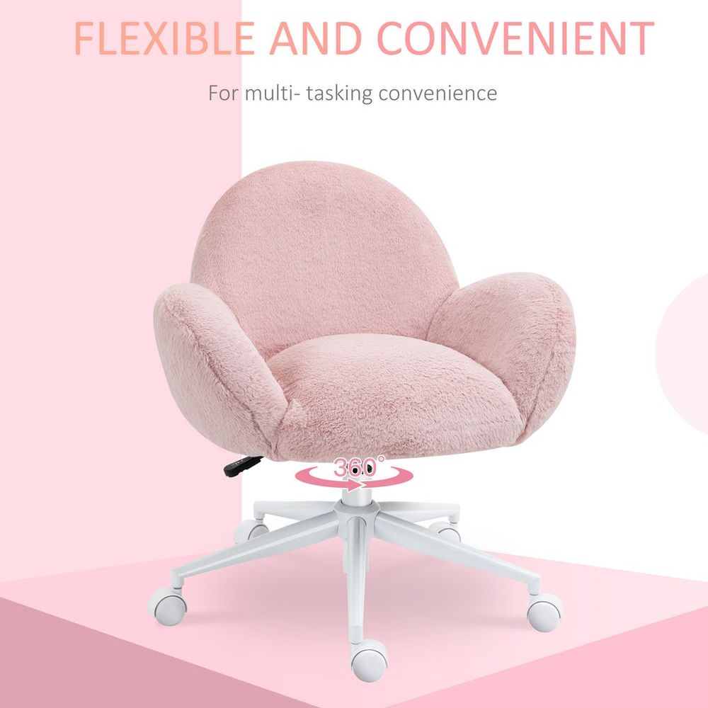 Fluffy Pink Leisure Chair w/ Backrest & Armrest for Bedroom