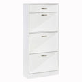 4 Drawer Shoe Cabinet with Flip Doors Shelves - 18 Pair Storage - White