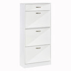4 Drawer Shoe Cabinet with Flip Doors Shelves - 18 Pair Storage - White