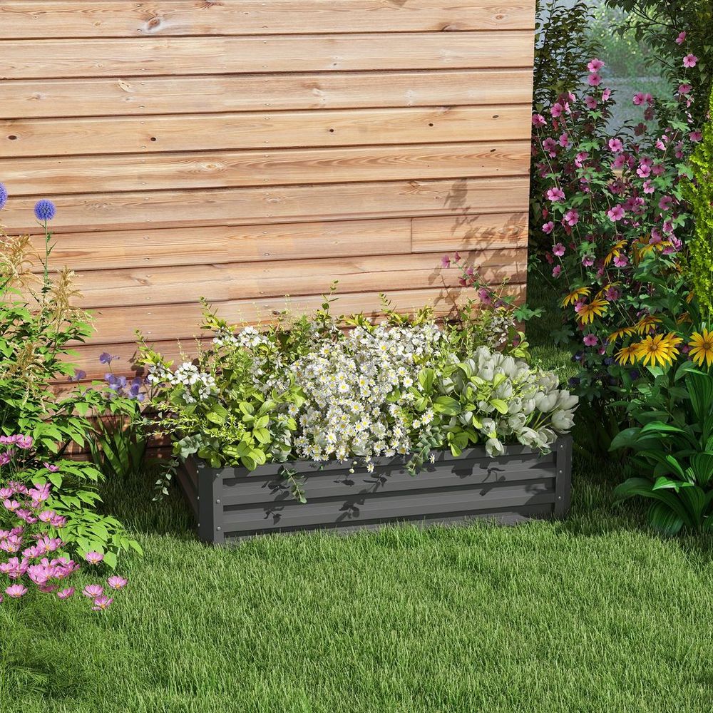 Raised Garden Bed - Elevated Planter Box for Flowers - Light Grey in Grey