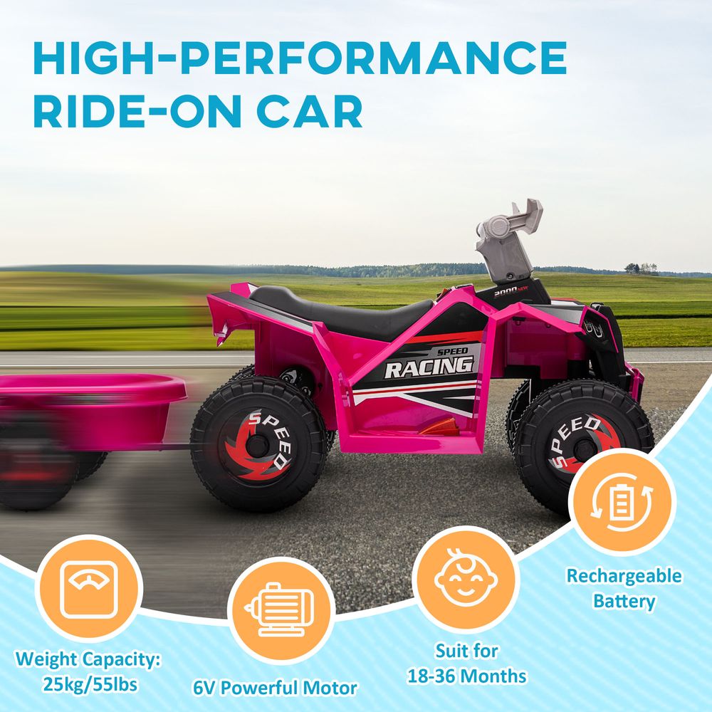 Pink Electric Quad Bike for 18-36 Months with Trailer - and Easy Assembly