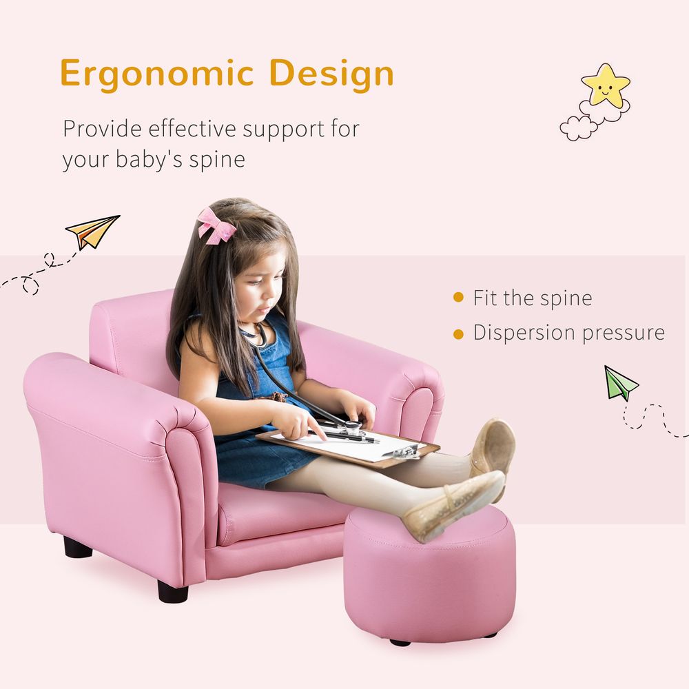 Pink Kids Sofa Chair Set - Comfortable & Durable - Playroom & Bedroom Furniture