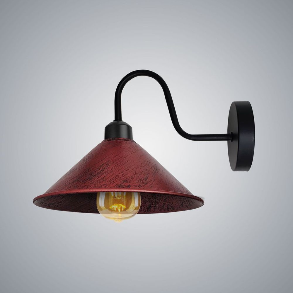 Rustic Red Wall Light Fixture, Black Wall Sconce E27 Base - Vintage Style, Dimmable, Hardwired, 3-Year