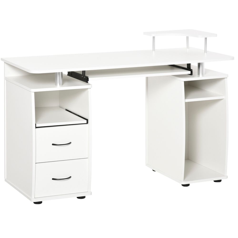Modern White Computer Office Desk Workstation with Keyboard Tray and Drawer