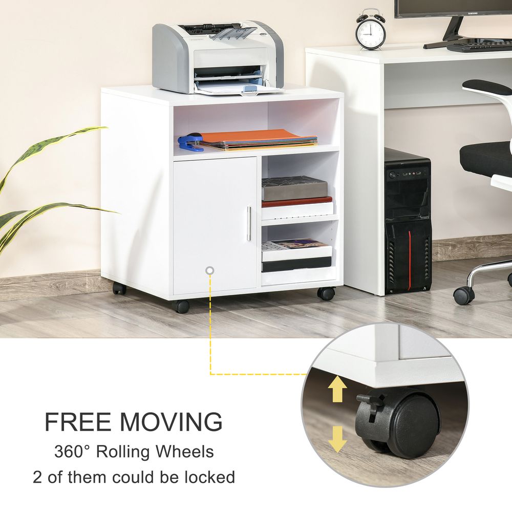 5-Compartment White Printer Stand with Storage