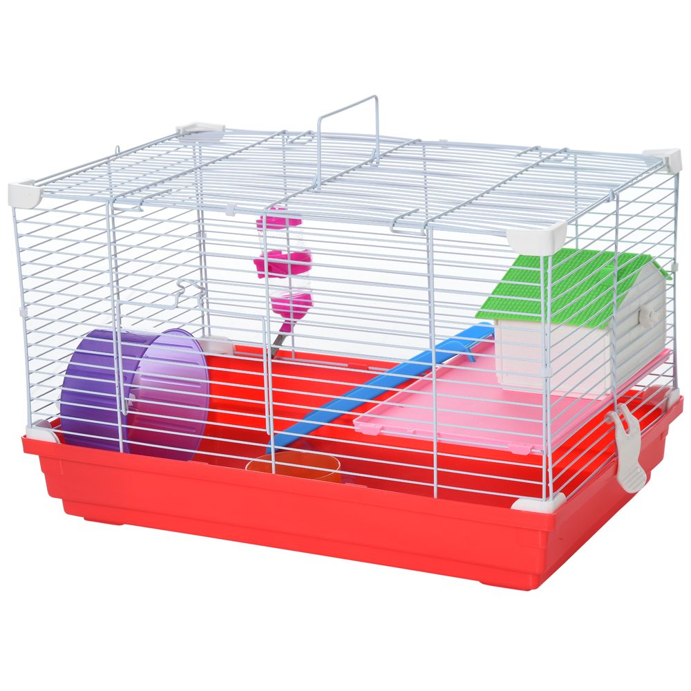 Portable 2 Storey Hamster Cage Small Pet Animal Cage Double Layers w/Exercise Wheel Water Bottle Dishes