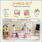 3 Pcs Height Adjustable Kids Table and Chair Set for Playroom - Pink