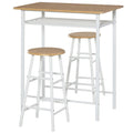 3Pc Bar Height Dining Set: White Oak; 3-Piece Kitchen Furniture for Small Spaces; Steel Frame; MDF Tops