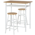 3Pc Bar Height Dining Set: White Oak; 3-Piece Kitchen Furniture for Small Spaces; Steel Frame; MDF Tops