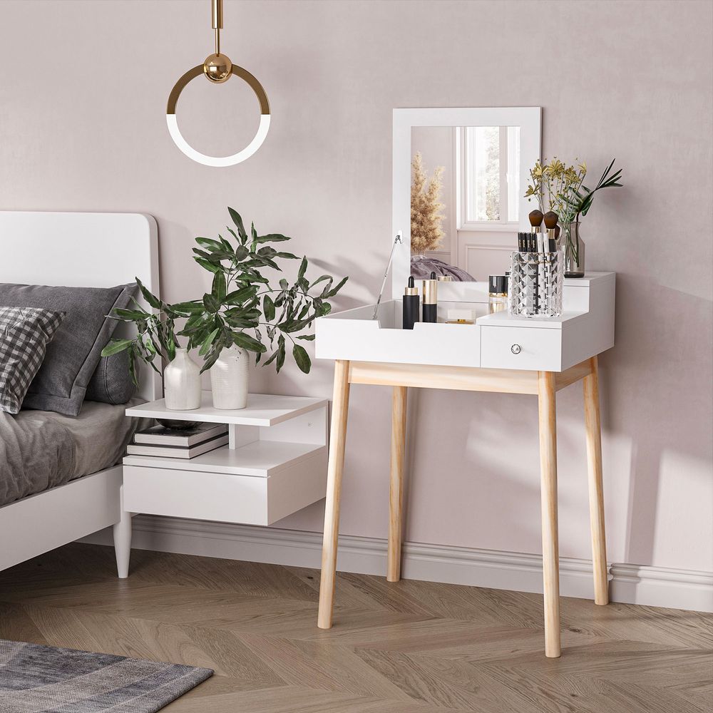 Dressing Table Desk Flip-up Mirror Multi-Purpose Large Space 2 Drawers Modern - White