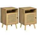 Nightstand, Rattan Bedside Table, Sofa Side Table w/ Cabinet, Shelf