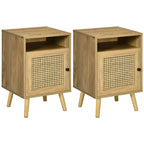 Nightstand, Rattan Bedside Table, Sofa Side Table w/ Cabinet, Shelf