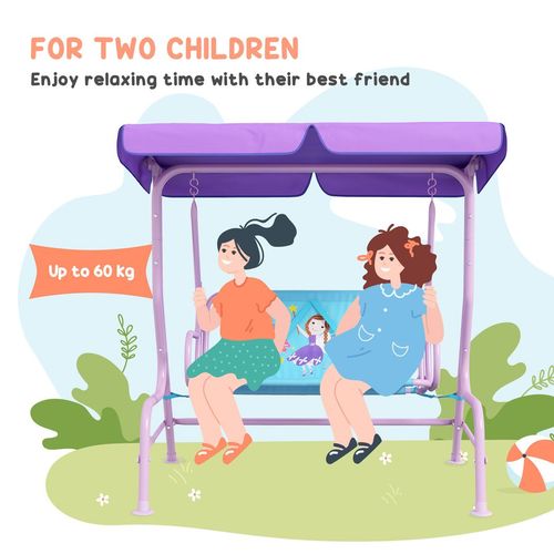 2 Seater Kids Swing Chair, Fairy-Themed with Adjustable Canopy